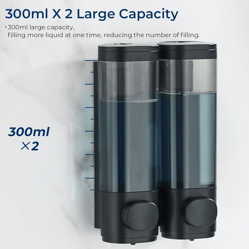 pollock Shower Dispenser 2 Chamber No Drill Shampoo Conditioner Body Wash Dispenser for Bathroom, Large Capacity, Black - Image 4